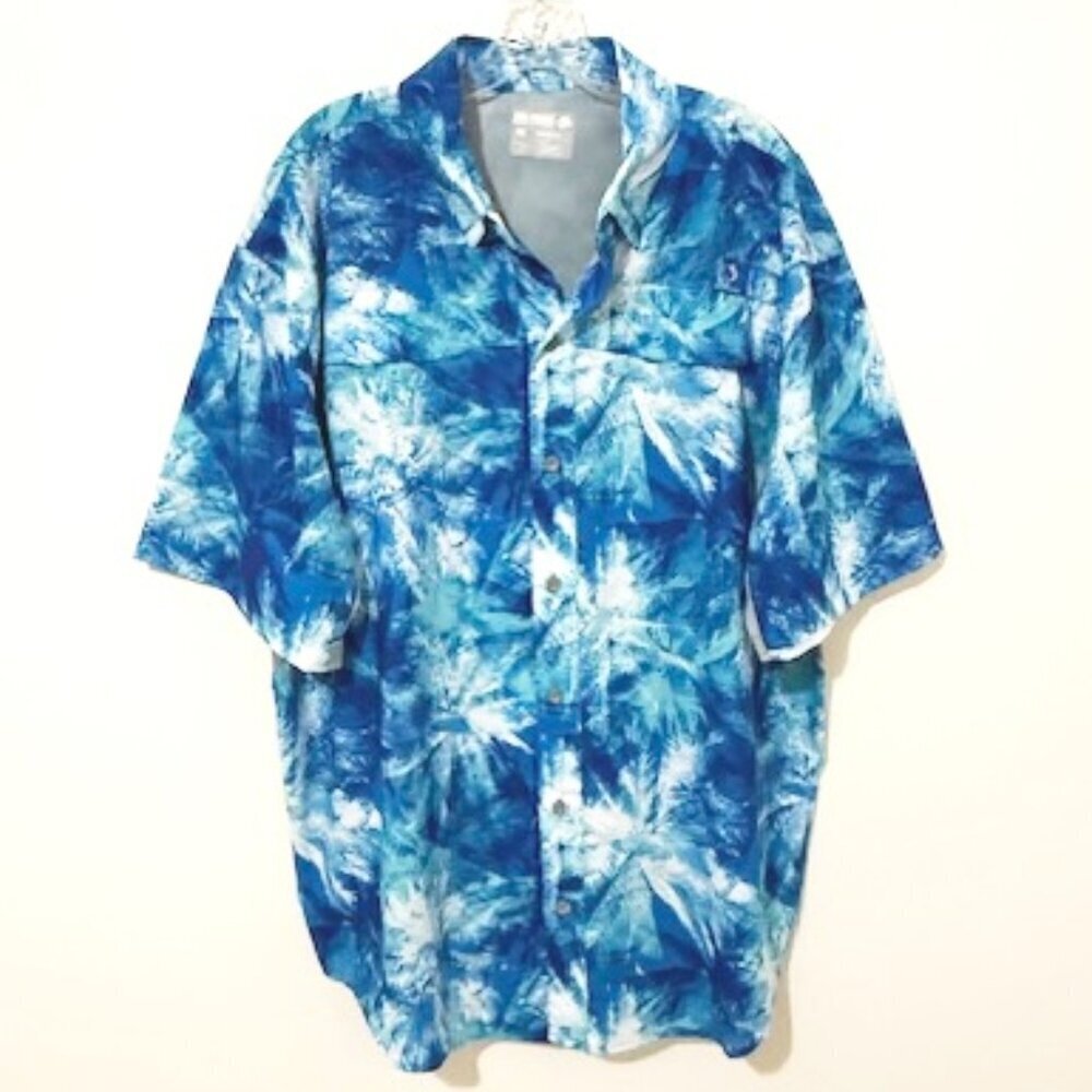Reel Legends Mariner II Short Sleeve Shirt Blue & White Fishing Vented Men's XL